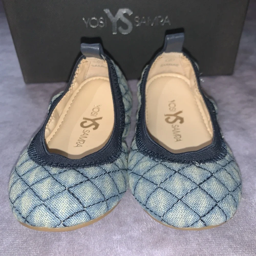 Yosi Samra Little Girl Shoes Size 6C Ballet Flats Denim Sammie Slip On Run Small